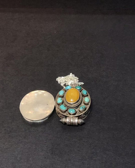Golden Aura Pendant | Pure Silver Necklace with Turquoise and Amber for Spiritual Clarity and Protection