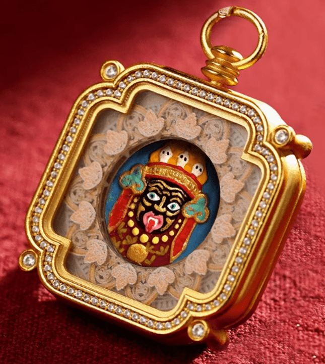 Hand-Painted 3D Tsa-Tsa Pendant Necklace: Zakirum Sacred Relief