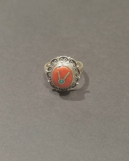 Sacred Coral & Turquoise Ring | Pure Silver Adjustable Design for Spiritual Strength and Harmony