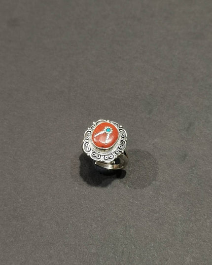 Sacred Coral & Turquoise Ring | Pure Silver Adjustable Design for Spiritual Strength and Harmony