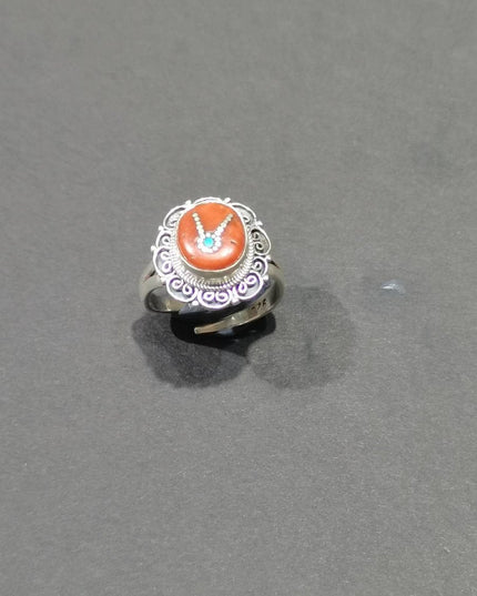 Sacred Coral & Turquoise Ring | Pure Silver Adjustable Design for Spiritual Strength and Harmony