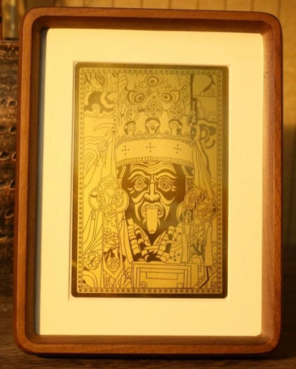 Solid Gold Crafted Art Frame: Zakirmala's Sacred Blessing Gift - Guardian Tabletop Ornament