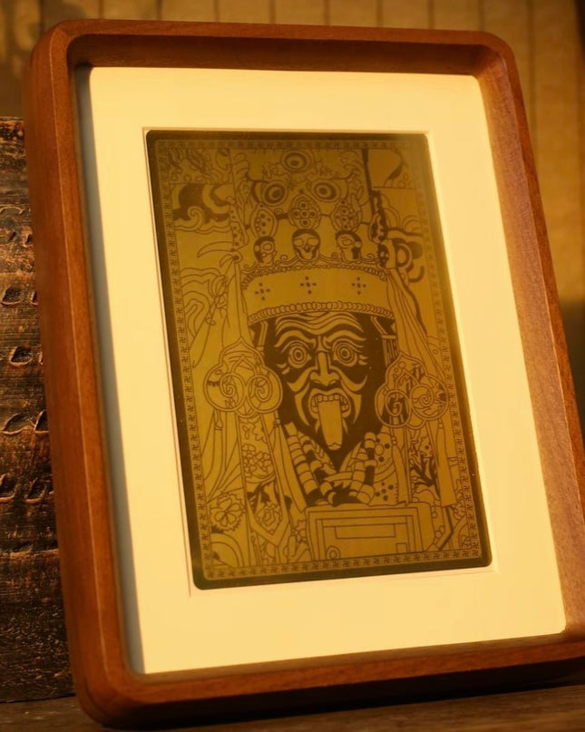 Solid Gold Crafted Art Frame: Zakirmala's Sacred Blessing Gift - Guardian Tabletop Ornament