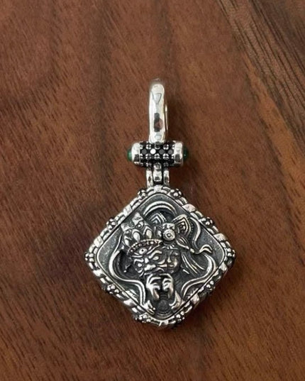 Sterling Silver & Mother-of-pearl Zakirum Tibetan Wealth Goddess Pendant