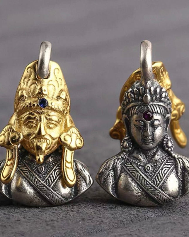 Sterling Silver Zakirum Past & Present Mask Gold-Plated Silver Pendant - Ancient Craft Gold-Tone Retro Chic Jewelry
