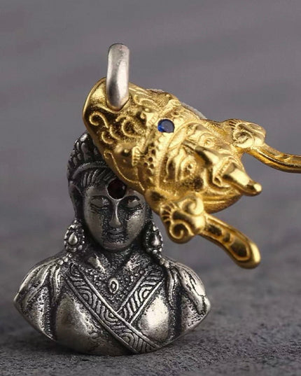 Sterling Silver Zakirum Past & Present Mask Gold-Plated Silver Pendant - Ancient Craft Gold-Tone Retro Chic Jewelry
