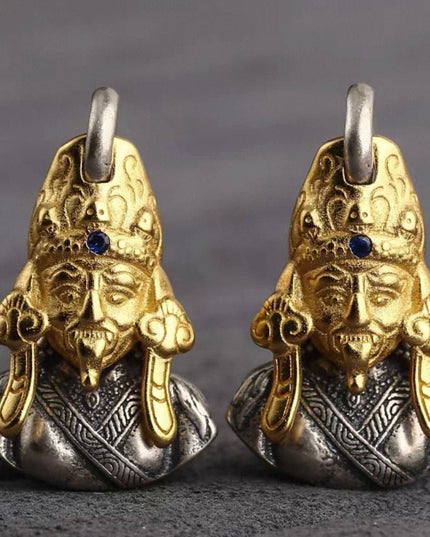 Sterling Silver Zakirum Past & Present Mask Gold-Plated Silver Pendant - Ancient Craft Gold-Tone Retro Chic Jewelry
