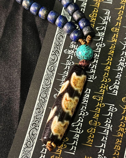 【Unique Item】 Lapis & Turquoise Tibetan Dzi Pendant Necklace