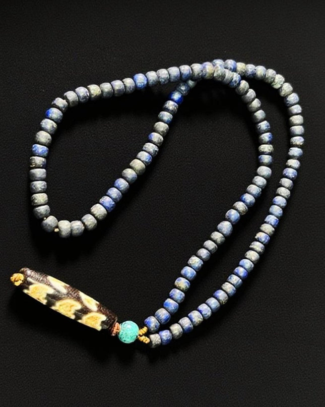 【Unique Item】 Lapis & Turquoise Tibetan Dzi Pendant Necklace