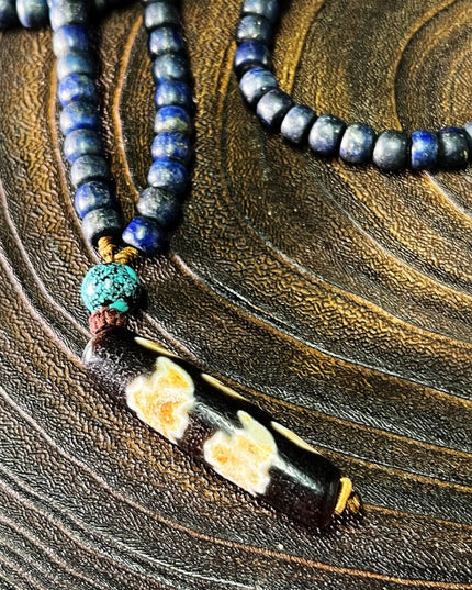 【Unique Item】 Lapis & Turquoise Tibetan Dzi Pendant Necklace