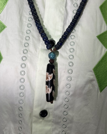 【Unique Item】 Lapis & Turquoise Tibetan Dzi Pendant Necklace