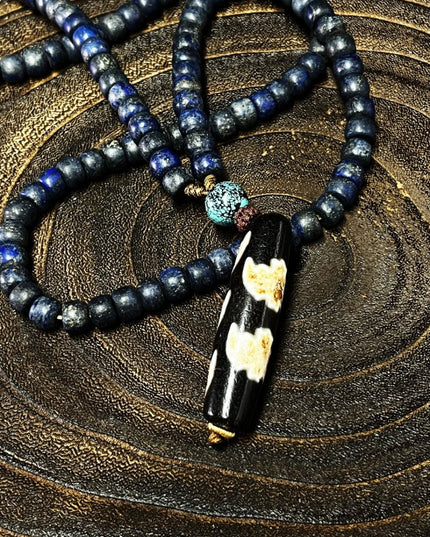 【Unique Item】 Lapis & Turquoise Tibetan Dzi Pendant Necklace