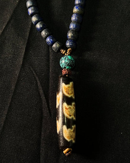 【Unique Item】 Lapis & Turquoise Tibetan Dzi Pendant Necklace