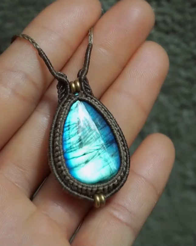 Echo of Peace Labradorite Wax Rope Pendant