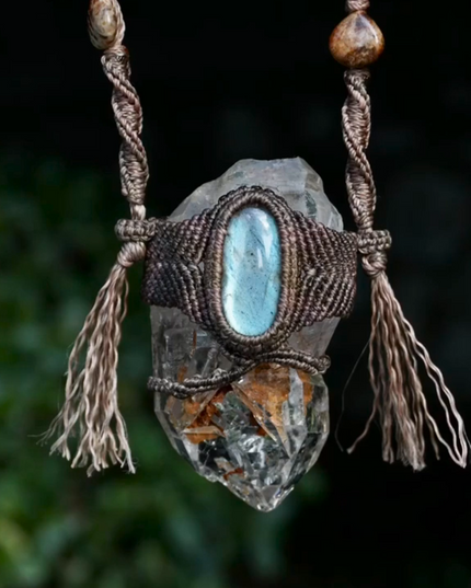 The Force Energy Inlaid gems Wax Rope Crystal Pendant