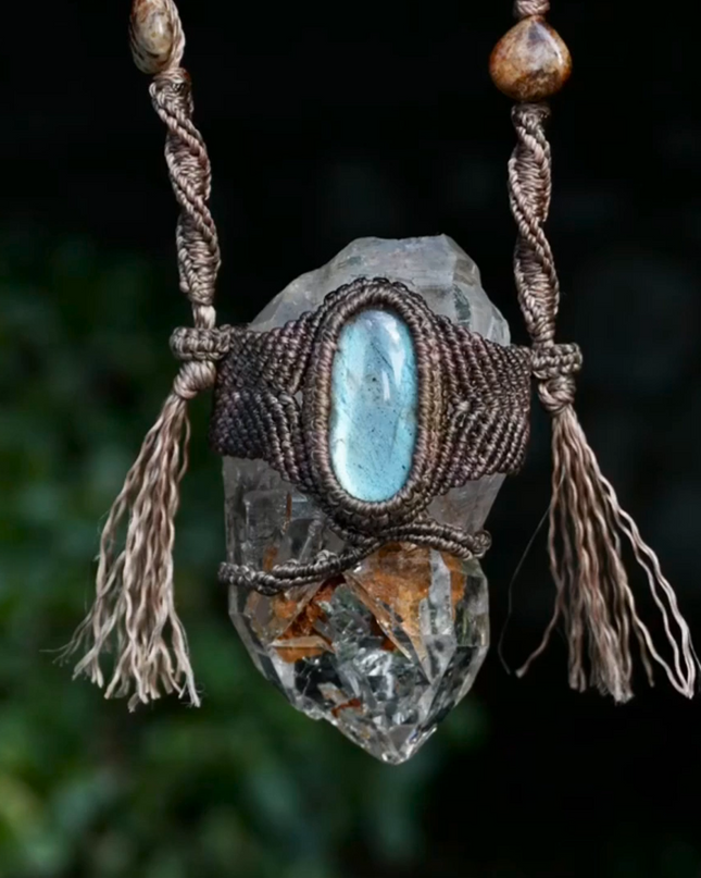 The Force Energy Inlaid gems Wax Rope Crystal Pendant
