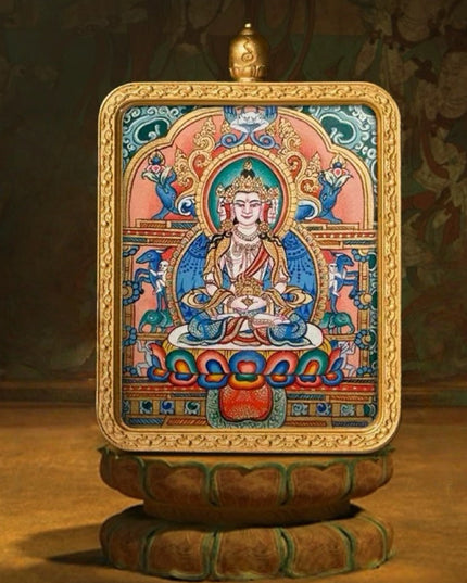 Vairocana Buddha Tibetan Hand-Painted Thangka Pendant - Zodiac Goat & Monkey Guardian Amulet