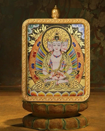Vairocana Buddha Tibetan Hand-Painted Thangka Pendant - Zodiac Goat & Monkey Guardian Amulet