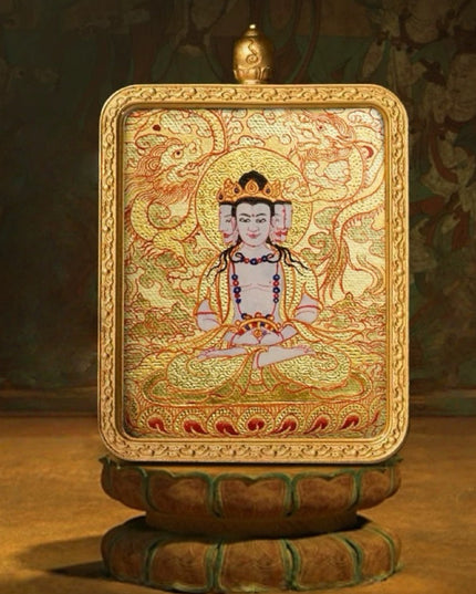 Vairocana Buddha Tibetan Hand-Painted Thangka Pendant - Zodiac Goat & Monkey Guardian Amulet