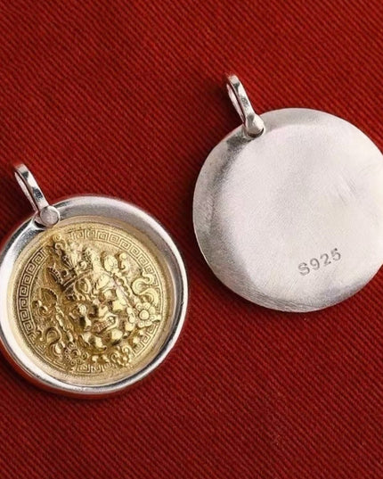 Zakirum Dharma Wheel Sterling Silver Gilded Pendant