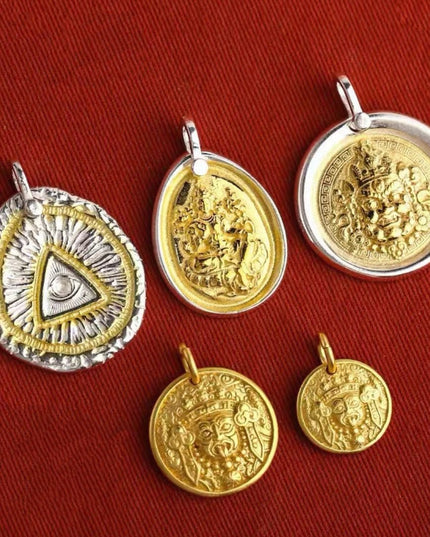 Zakirum Dharma Wheel Sterling Silver Gilded Pendant