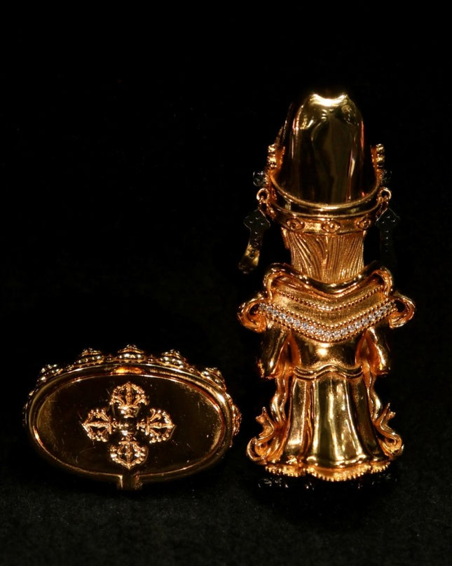 Zakirum Wealth Goddess Sacred Pendant & Altar Piece - Gold-Plated Sterling Silver with Ornate Base