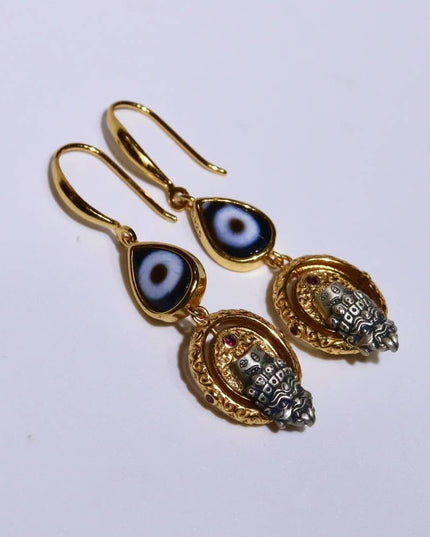 Zakirum's One-Eyed Dzi Bead Gold-Plated Solid Silver Ear Hook