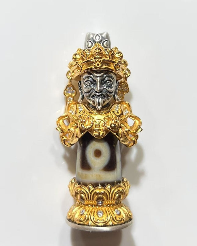 Zakirum's One-Eyed Dzi Bead Pendant: Gold-Plated Solid Silver Sacred Guardian Talisman